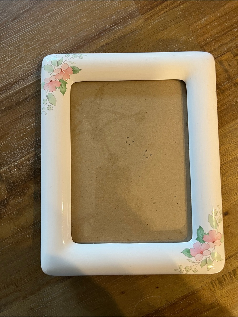 White Ceramic Floral Photo Frame with Pink Blossom Accents